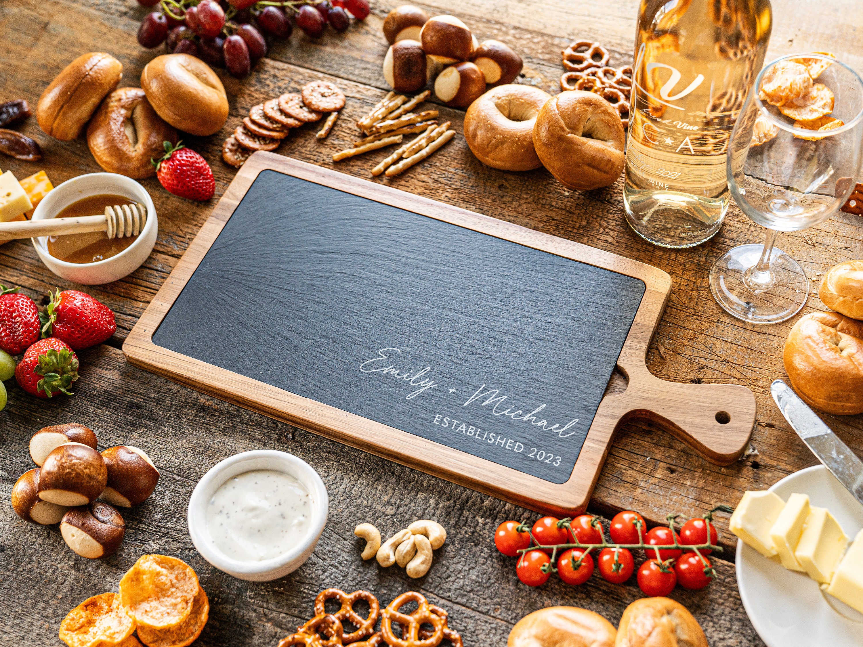 Engraved Slate Cheese Board Serving Tray Wedding Gift