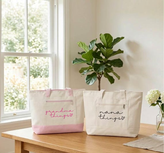 Personalized Nana Tote Bag, Custom Grandma Canvas Bag, Mothers Day Gift from Kids, Gift for Grandma, Mama Things Bag, New Grandma Gift