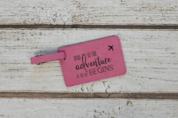 Engraved Luggage Tag - FREE SHIPPING, Choose From 8 Colors and Many Design Options! And So The Adventure Begins, Luggage Tag Gift