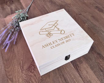 Personalized Graduation Keepsake Box - Custom Memory Box For Graduates - Class Of Wooden Card Box With Name - Graduation Gift - Grad Gift