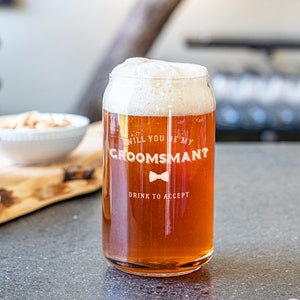 Groomsman Beer Can Style Glasses, Personalized Groomsman Glasses, Groomsman Beer Glass, Pint Glass for Groomsman, Wedding Party Gift Idea image 9