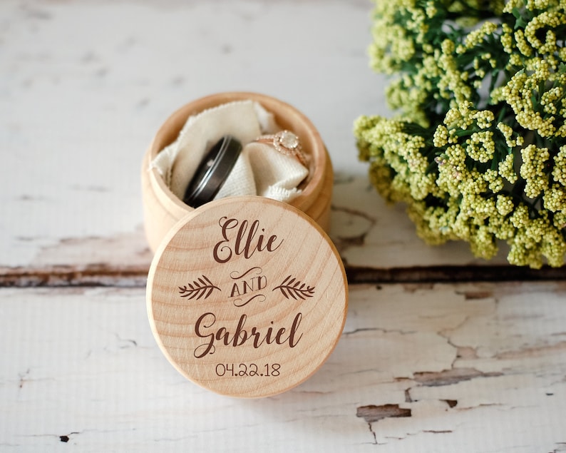 Custom Wedding Ring Box, Wooden Ring Box, Wedding Gift, Ring Bearer Box, Engraved Wooden Box, Custom Names Ring Box, With This Ring Box image 4