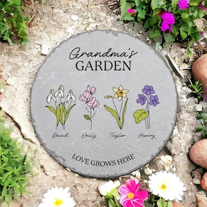 Personalized Garden Stone, Birth Month Flowers, Gifts for Grandma, Custom Garden Stone, Gift for Nana, Mother's Day Gift, Grandma Gifts