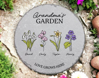 Personalized Garden Stone, Birth Month Flowers, Gifts for Grandma, Custom Garden Stone, Gift for Nana, Mother's Day Gift, Grandma Gifts