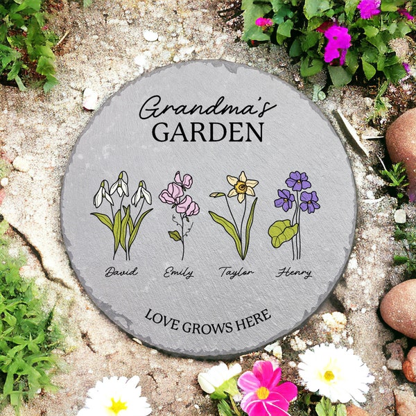 Personalized Garden Stone, Birth Month Flowers, Gifts for Grandma, Custom Garden Stone, Gift for Nana, Mother's Day Gift, Grandma Gifts