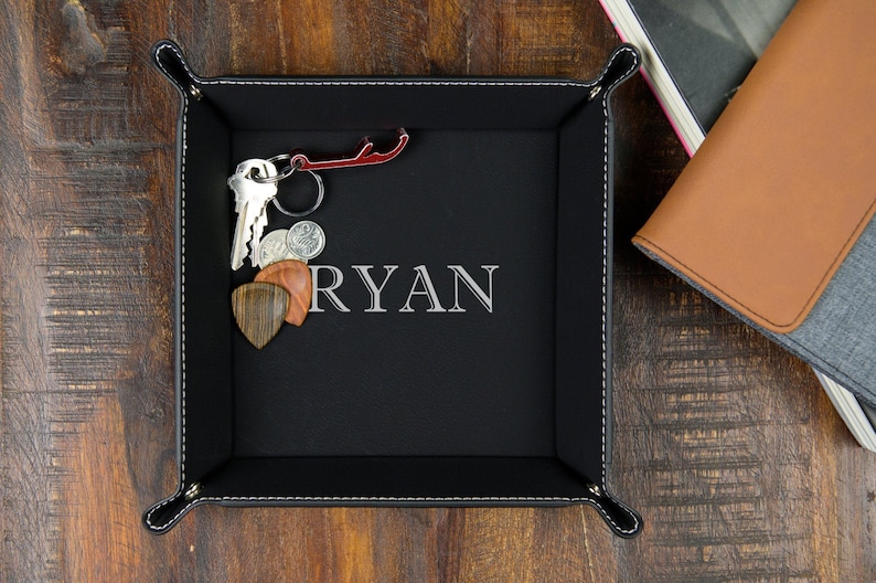 Valet Tray, Leather Valet Tray, Mens Valet Tray, Personalized Valet Tray, Coin Tray, Engraved Valet Tray, Leather Snap Tray, Nightstand Tray image 1