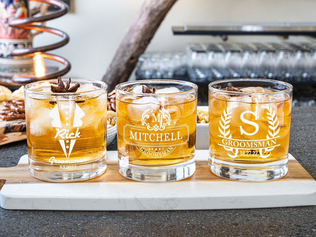 Groomsman Rocks Glass, Custom Groomsman Gifts, Engraved Glass, Wedding ...