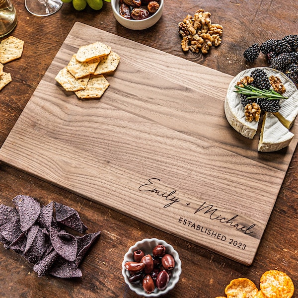 Tabla de cortar personalizada, tabla de cortar de bambú grabada para bodas, regalo de aniversario grabado, regalo de boda personalizado, tabla de cortar de madera personalizada.
