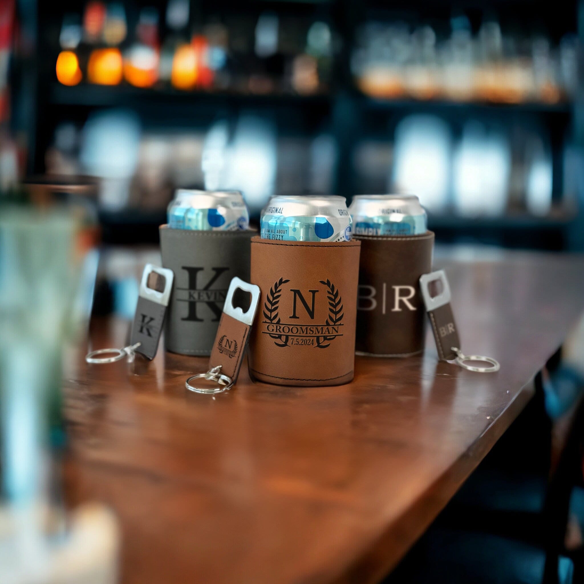 Groomsman Gift Can Cooler - Personalized Drink Holder - Custom Groomsmen Gift - Wedding Party Favors - Party Gifts - Bottle Opener