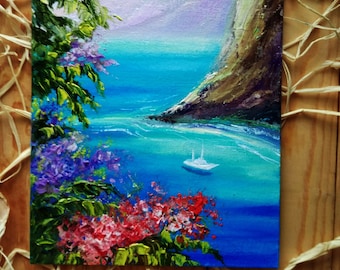 Amalfiküste Malerei Original Ölgemälde auf Leinwand Sorrent Malerei Spachtel Italienische Kunst Hausgemachte Malerei Italien Wandkunst