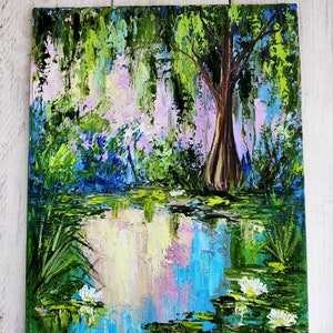 Louisiana painting Large canvas art Cypress swamp Scenic landscape Large oil painting on canvas Cypress tree Impasto Louisiana wall art