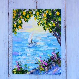 Amalfiküste Kleines Ölgemälde Seaside Kunstwerk Mini Leinwand Gemälde Italienisches Kunstwerk Jubiläumsgeschenke Landschaftsbilder Geburtstagsgeschenke
