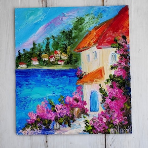 Amalfi coast painting Sorrento seascape Mini oil painting original Positano art Italy landscape New apartment gift Palette knife Textured