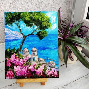 Ravello Amalfi coast oil painting Positano canvas wall art Cottagecore decor Countryside Italy landscape Seascape Palette knife Textured art