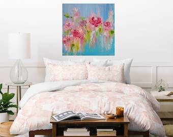 Pink rose abstract impasto, original oil painting canvas, palette knife, art from Ukraine, extra large floral artwork by MilaPollyart