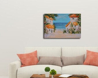 Italy painting Large canvas art Amalfi coast painting Impasto Large oil painting Italian wall art Apartment decor Panoramic wall art