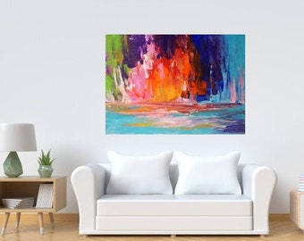 Extra Large Bright Abstract Landscape Original Painting on Canvas Modern Bedroom Decor Contemporary Red Wall Art Oversized abstract art