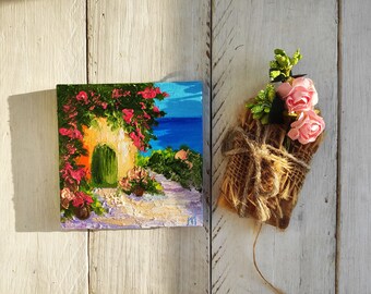 Positano painting Italian small art Amalfi coast Textured oil painting Cottagecore decor Countryside Italy landscape Seascape Palette knife