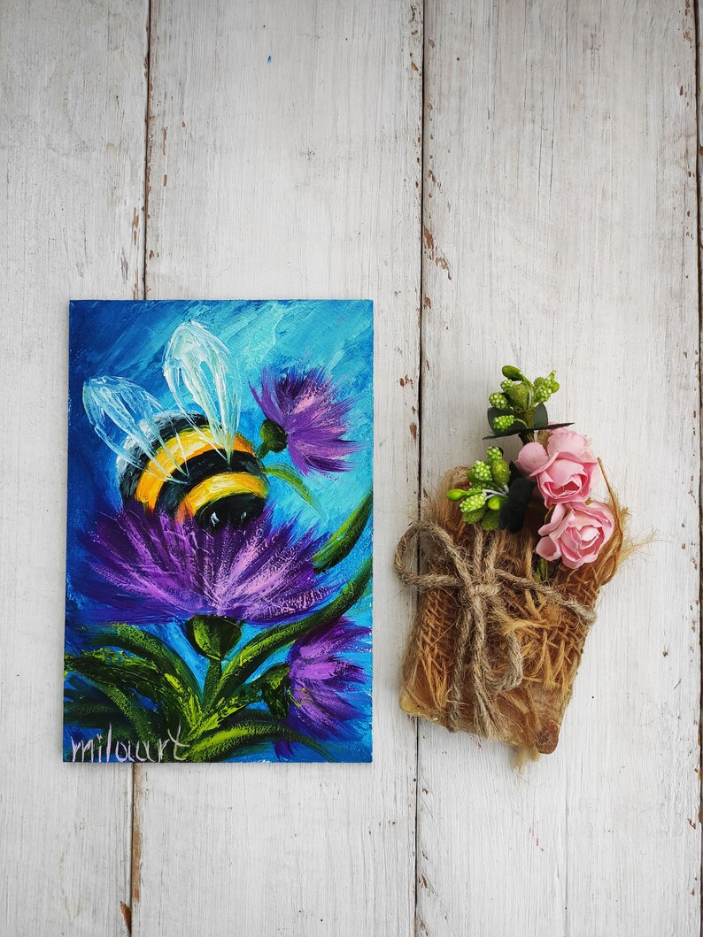 Bumblebee Painting Tiny Artwork Insect Original Art Impasto - Etsy