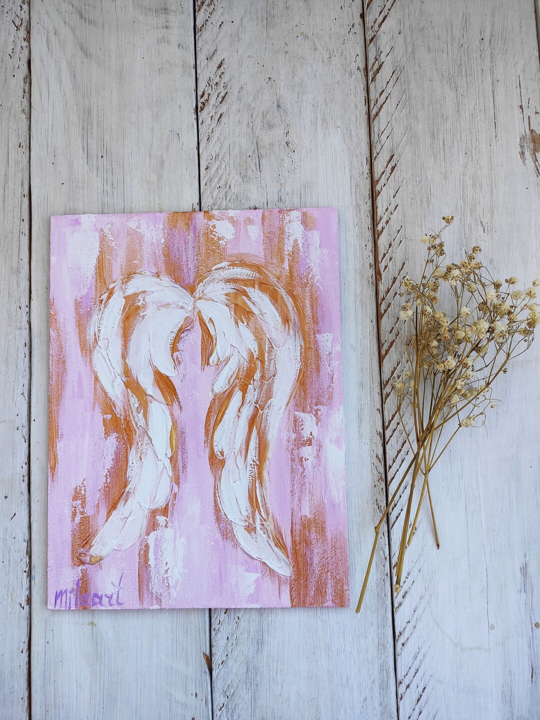 Angel Painting, Angel Wings Oil Painting Canvas, Gold White Angel ...