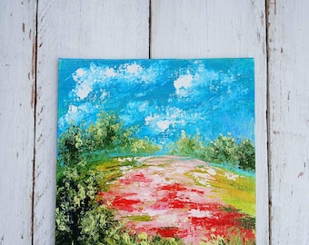 Red flowers Original oil painting on canvas Impasto floral Meadow flowers artwork Summer art Garden blossom flowers Kitchen country style