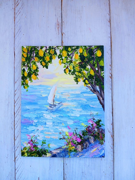 Amalfi coast Small oil painting Seaside artwork Mini canvas painting Italian artwork Anniversary presents Scenic landscape Birthday presents