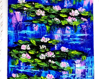 Pintura de estanque de nenúfares Impasto Obra de arte de nenúfares Arte de Luisiana Nenúfares Pintura de lago Mamá presenta Decoración de apartamentos