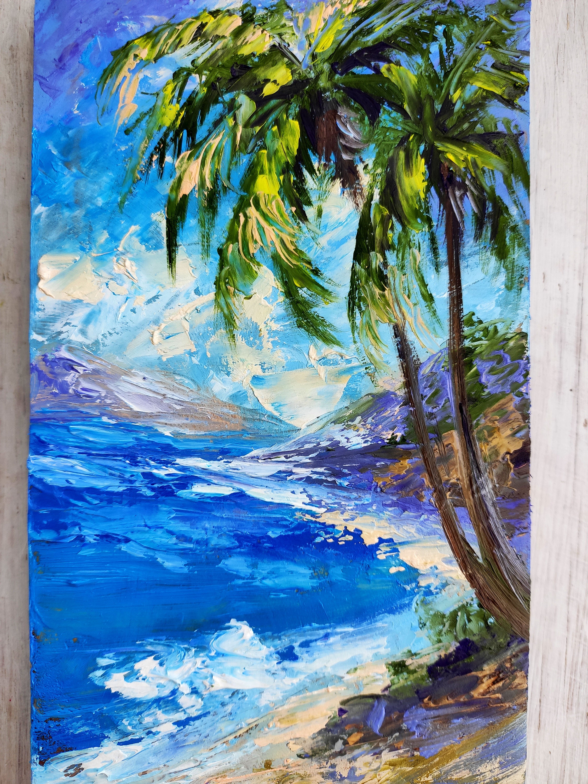 Beach Palms Ocean Tropical Mini Painting Impasto Landscape Oil Etsy