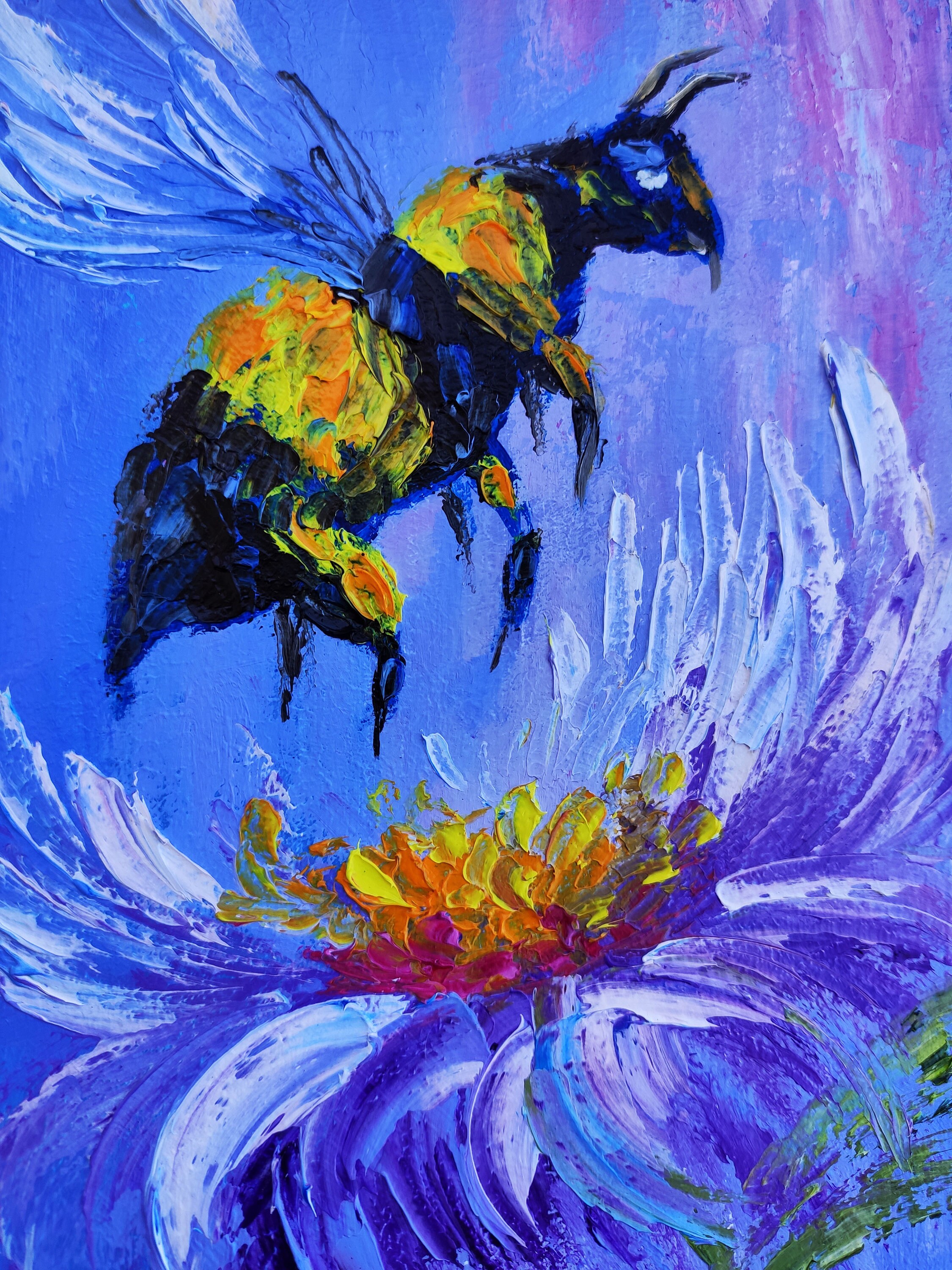 Bee art Honey bee painting bee with flower artwork palette Etsy