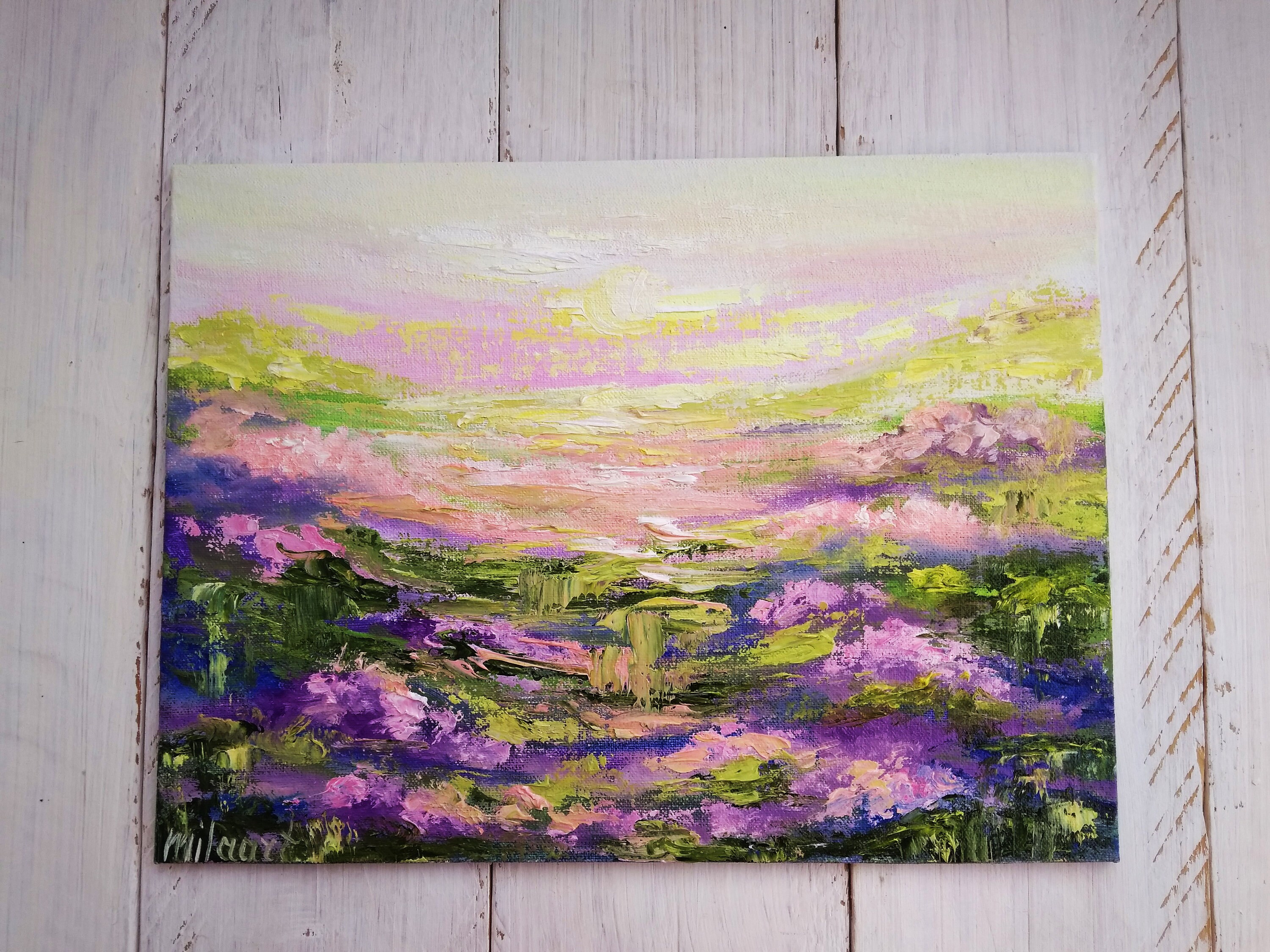 Acrylic Painting Abstract Lavender Wildflowers Impasto Painting ...