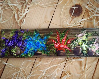 Pintura floral en madera Estilo granja Impasto jardín flores flores colorida flor arte francés cocina arte de la muralla provenza estilo