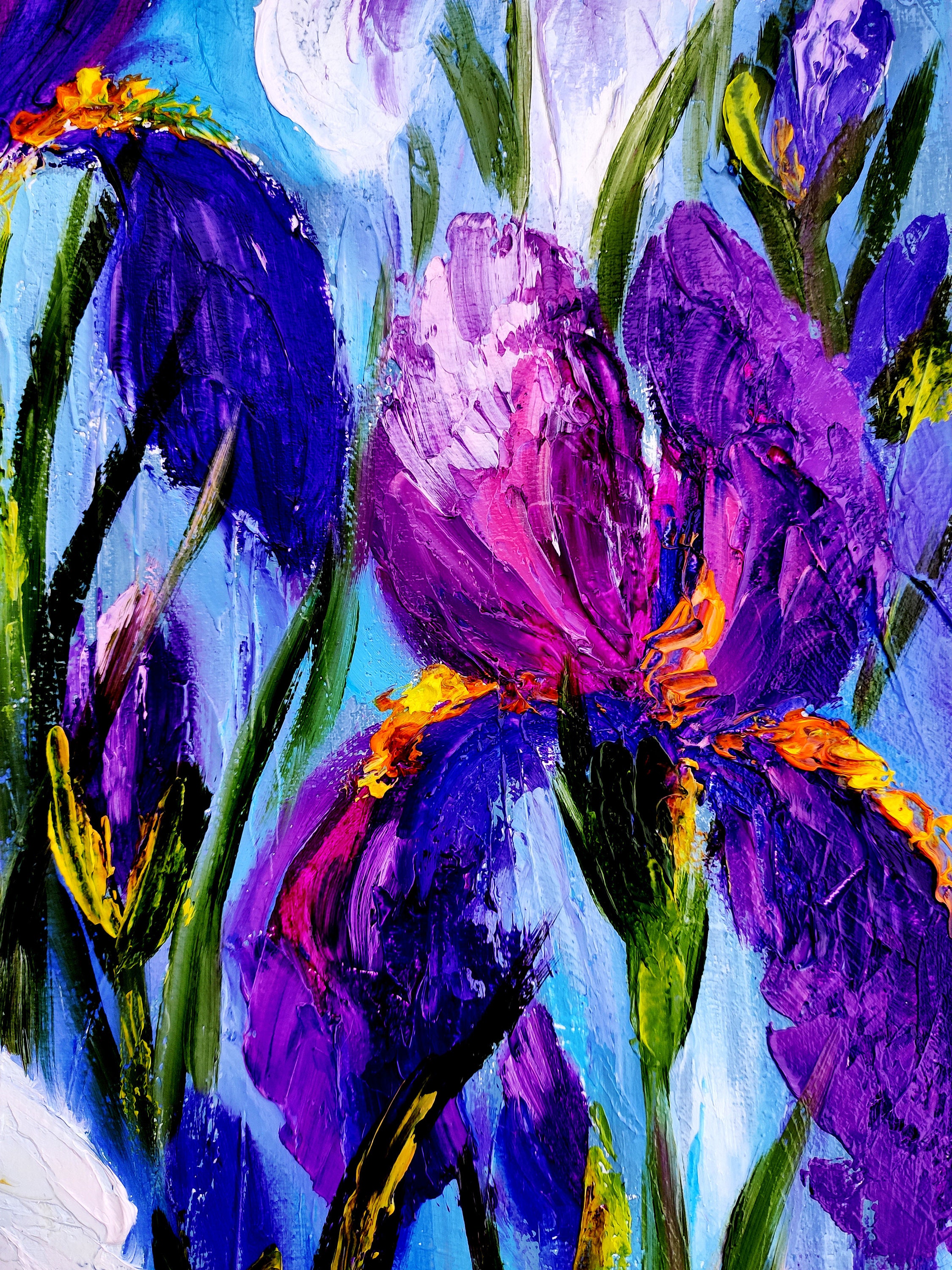 Iris painting canvas purple wall art commission art Extra Etsy