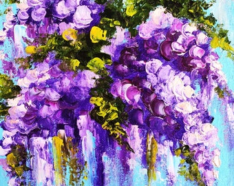 Lilac flowers Impasto painting Purple blossom Original oil painting canvas Floral garden Lovely mother gift Colorful Kitchen still life