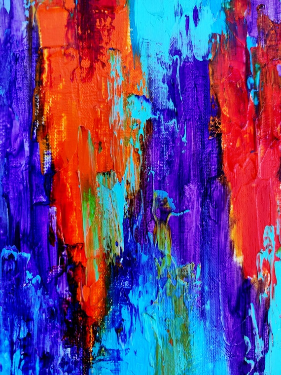 Bright Abstract Art Original Oil Painting on Canvas, Impasto