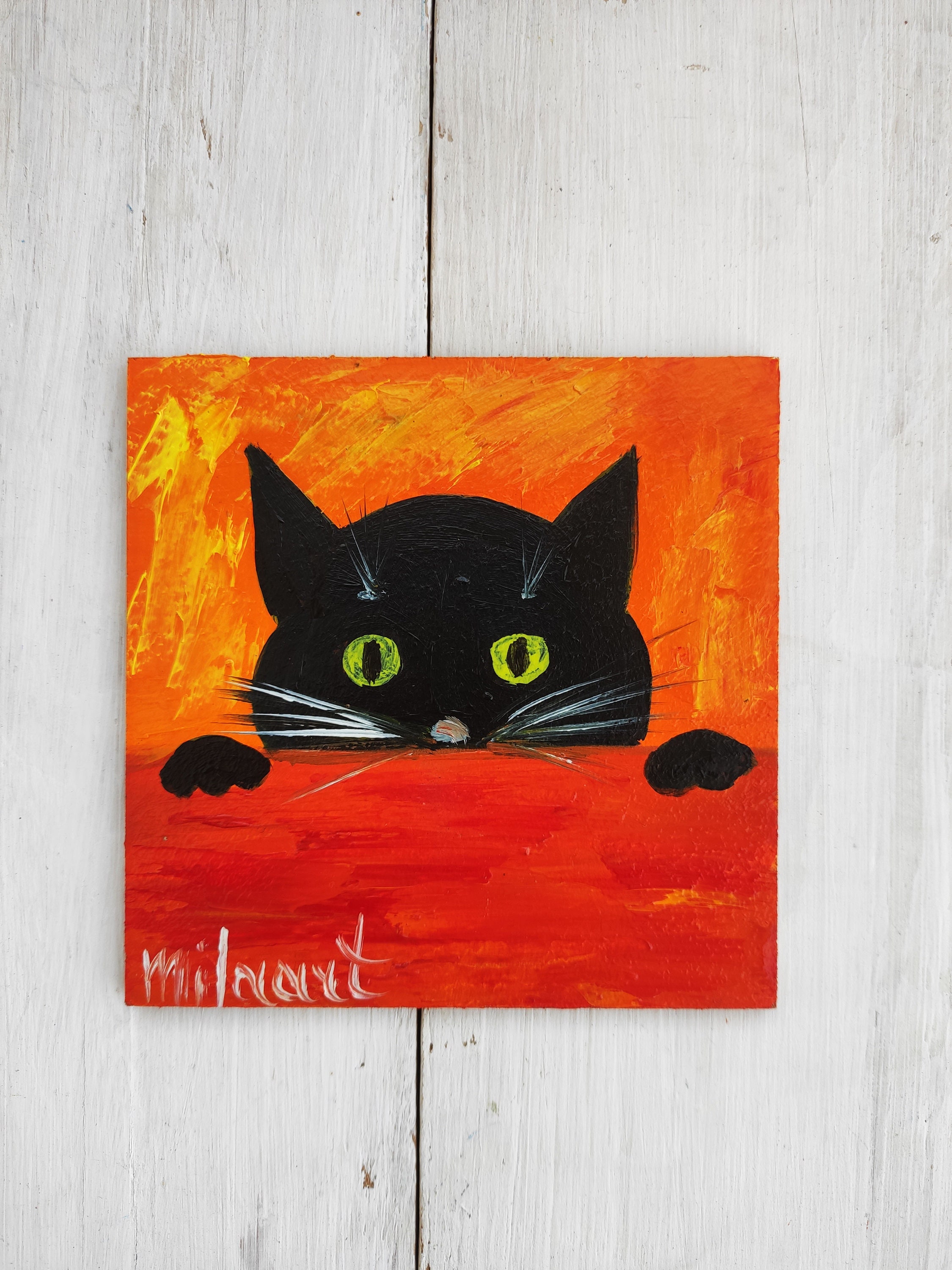 Black Cat Art Cat Tiny Oil Paintings Cat Lover Positive - Etsy