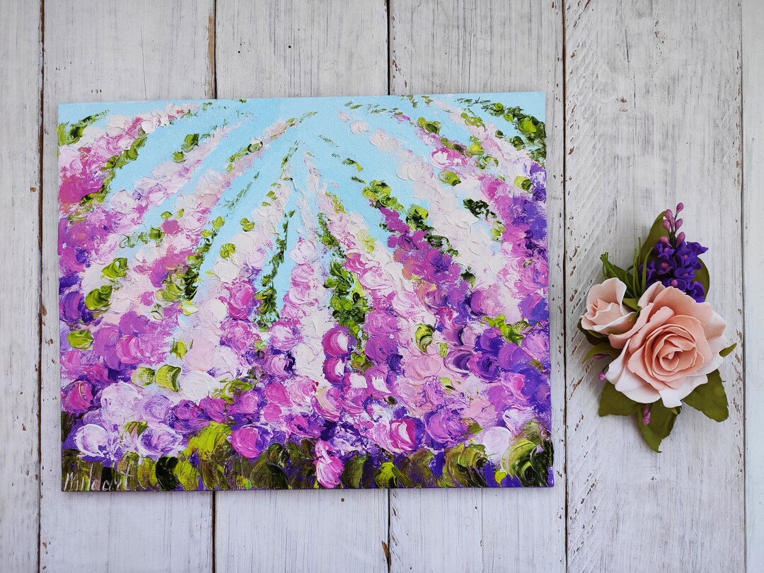 Floral Impasto Abstract Miniature Oil Painting Canvas Lilac Floral ...