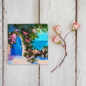 Amalfi coast painting Positano Italy art Mini oil painting Palette knife Impasto textured painting Homemade artwork Mini canvas art