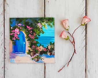 Amalfiküste Malerei Positano Italien Kunst Mini-Ölgemälde Spachtel Impasto strukturierte Malerei Selbstgemachte Grafik Mini-Leinwandkunst