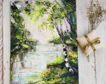 油絵　油彩画　風景画　インテリア　おしゃれ　アート　湖畔　厚塗り　インパスト 原画】月下美桜｜油彩画 桜 幻想的な夜の風景画 ギフト インテリア