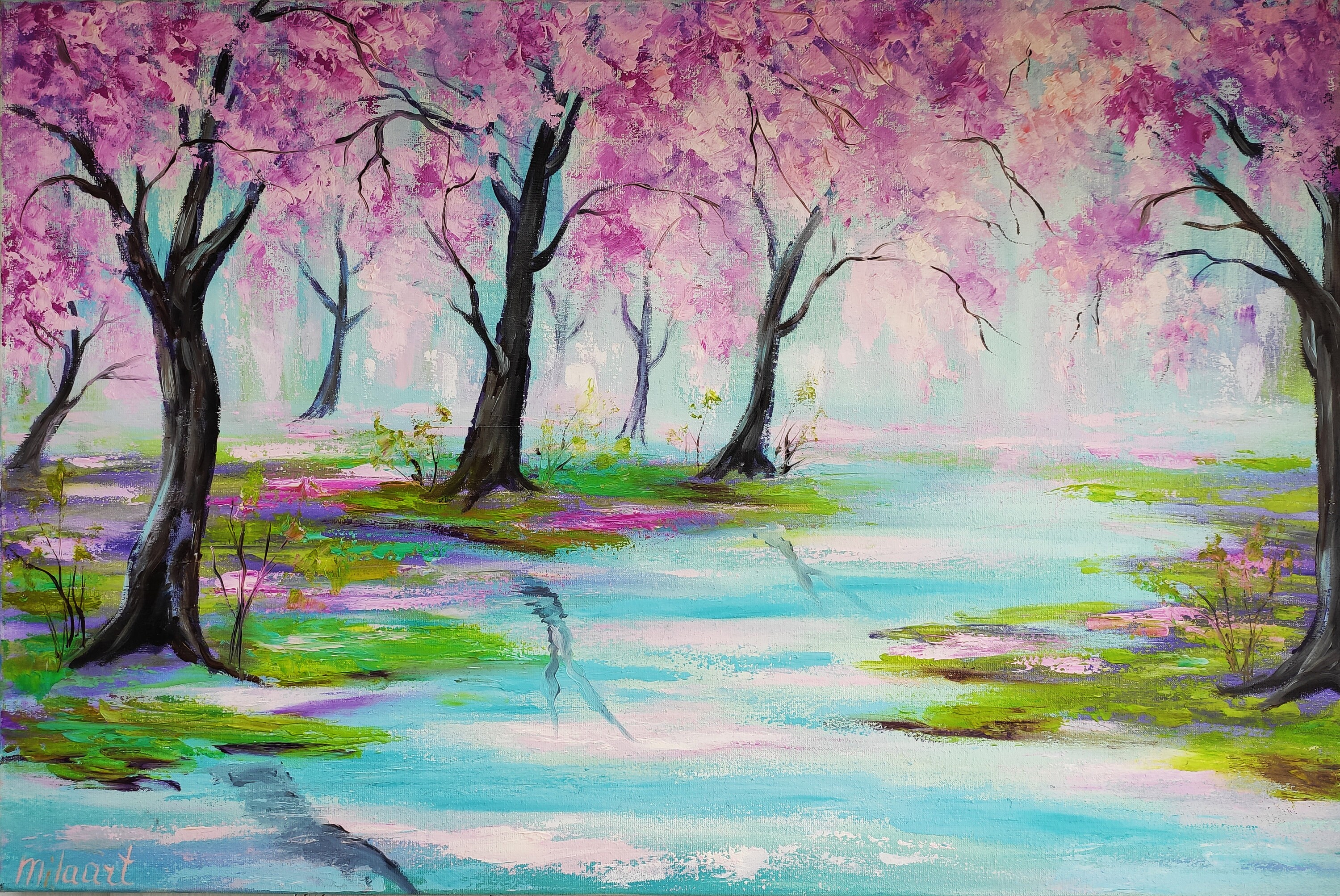 Cherry Blossom Tree Original Oil Paintings on Canvas
