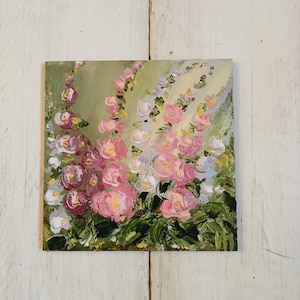 Meadow flowers Mini canvas painting Floral oil painting Birthday presents Mini floral artwork Pink flowers art Christmas presents for mom