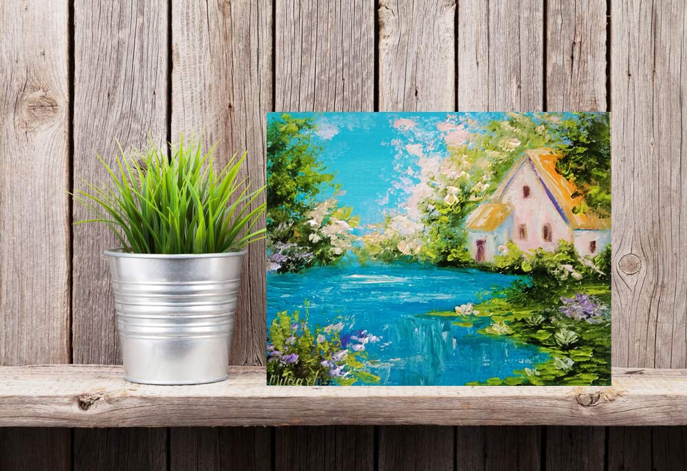 Lake house Original oil painting canvas Impasto Nature Etsy