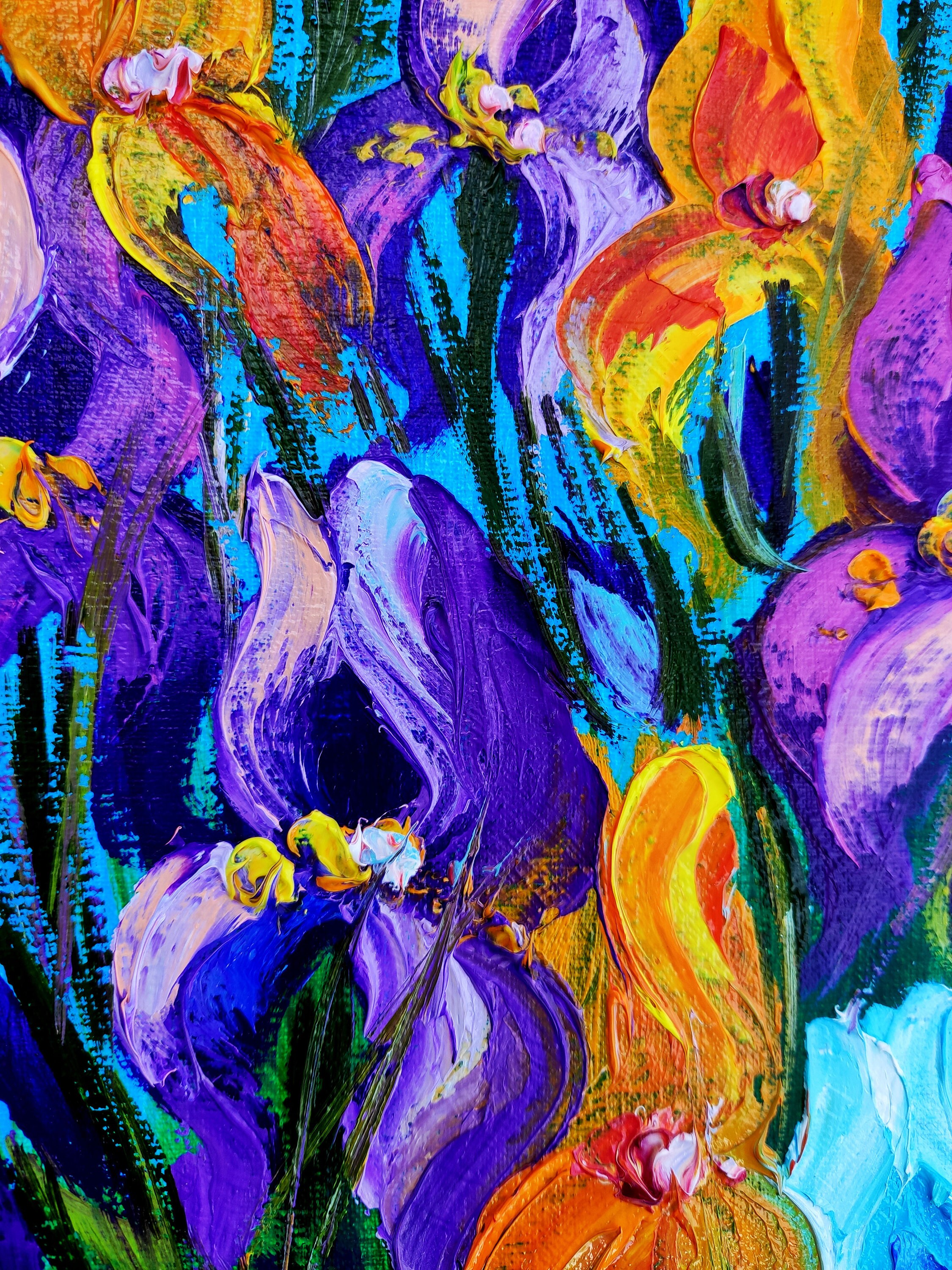 Original iris painting impasto flowers art oil painting on Etsy