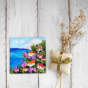 Amalfi coast painting Mini oil painting Palette knife 4x4 oil painting Italy painting Textured artwork Positano painting by MilaPollyart