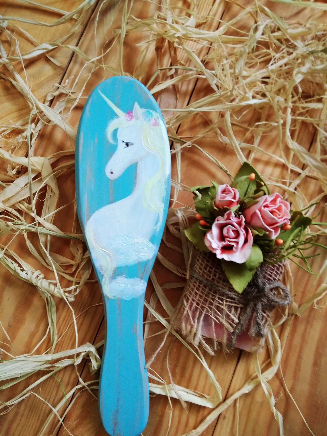 Hair brush unicorn mini art painted brush for girl Kids hair Etsy