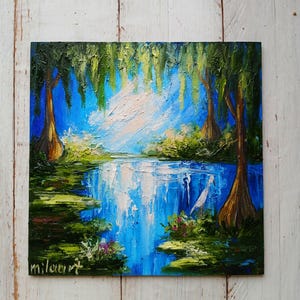 Louisiana painting Original oil painting on canvas Cypress tree art Impasto cypress swamp artwork Louisiana wall art Apartment decor