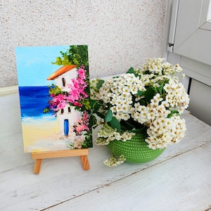 Oeuvre d'art en bord de mer Peinture de la côte amalfitaine Oeuvre d'art côtière Mini peinture à l'huile Italie Art empâtement Cartes de remerciement Positano Mini toile d'art