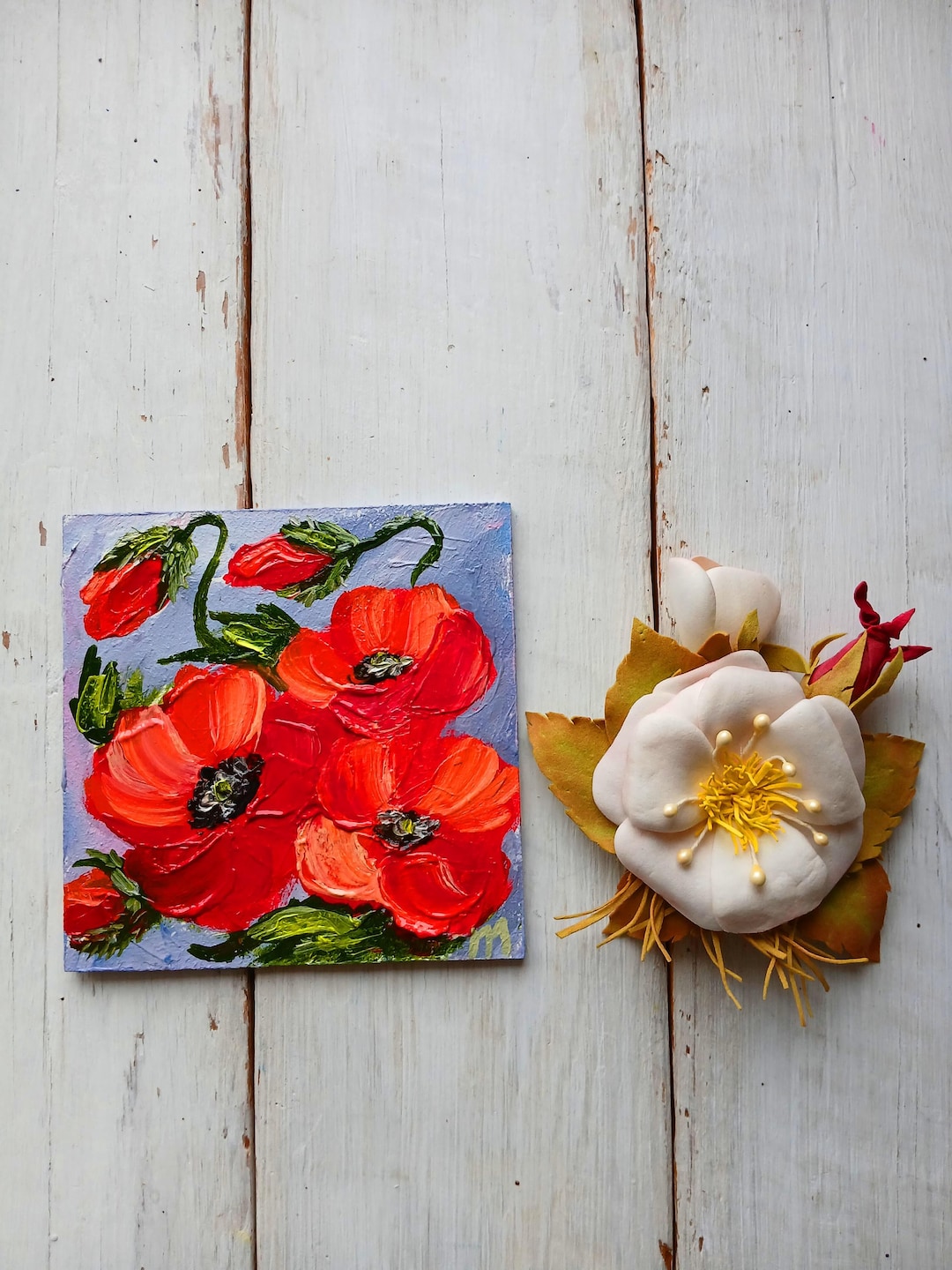 Poppy Painting 4x4 Oil Painting Impasto Floral Artwork Mini Canvas Art ...