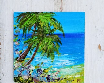 ハワイの絵画 ハワイの絵画 トロピカルアート ミニ油絵 風景画 4x4 絵画 記念日の