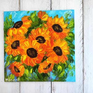 Handbemalte Sonnenblume Ölgemälde Handgemalt Ölgemälde Auf Leinwand Strukturiert Wandkunst Strukturiert von MilaPollyart